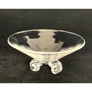 Steuben Footed Crystal Low Bowl 6" Diameter 3 Scroll Feet Round John Dreves MCM